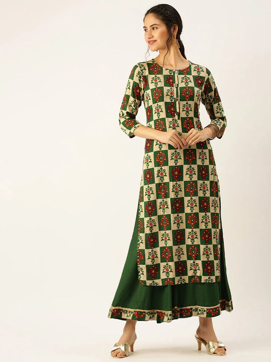 Women's Green Printed Kurta Sets-GW-2092-Green