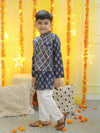 BownBee Boys Pure Cotton Printed Kurta Pajama with Jacket - Blue