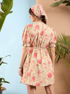 Women Beige Floral Wrap Short Dress