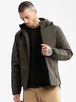 Men Hooded Olive Solid Tailored Oversized Jacket comes with Detachable Hoodie and Inner Jacket-7551-Olive