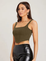 Aahwan Green Cotton Blend Square Neck Top-185-Olive-XS