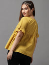 Women's Mustard Printed Peplum Top-SKF-087-4-Mustard