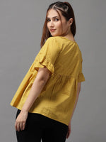 Women's Mustard Printed Peplum Top-SKF-087-4-Mustard