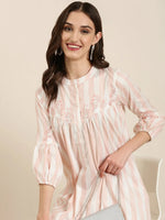 Women Pink Striped Kurta Set-ON-0018-Pink