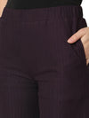 Smarty Pants Women's Cotton Rib Wine Color Pleated Trouser