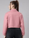 Women Peach Solid Front-Open Oversized Crop Sweatshirt-AF-2099-Peach