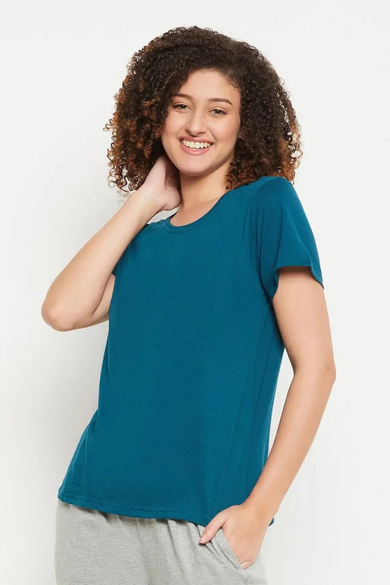 Clovia Chic Basic T-shirt in Teal Blue - 100% Cotton