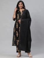 Ahika Women Black Cotton Printed Straight Kurta Pant Set-VKSKD1220_L