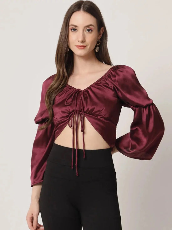 Wine Satin Smoking Top