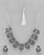 Silver Plated Peacock Contemporary Choker And Earrings-VOJ387