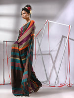 Brown Cotton Saree With Multicolor Stripes-MA55CT06560020