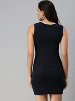 Women Navy Blue Solid Bodycon Dress-AE-9949-Navyblue