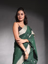 Dark Green Pure Cotton Soft Saree With Temple Border-MA54CT041380014