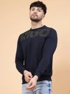 Rigo Navy Printed Round Neck Fleece Sweatshirt