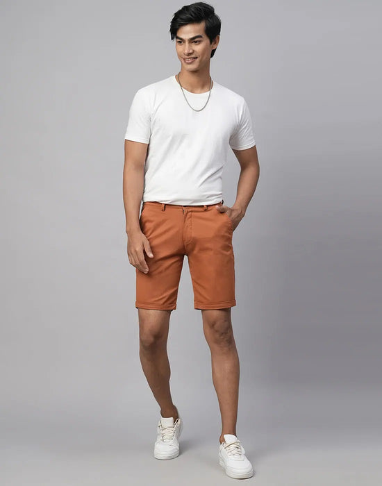 Genips Men's Brick Cotton Lycra Slim Fit Shorts