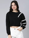 Women Solid Black Crop Sweatshirt-2286-1-Black