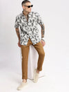 Men Spread Collar Floral Grey Casual Shirt-REVERIE-2129-Grey