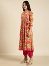 Women Anarkali Pink Floral Kurta and Trousers Set Comes With Dupatta-DK-3520-Pink