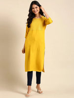 Women's Yellow Printed Straight Kurta-NJ-3159228-Yellow