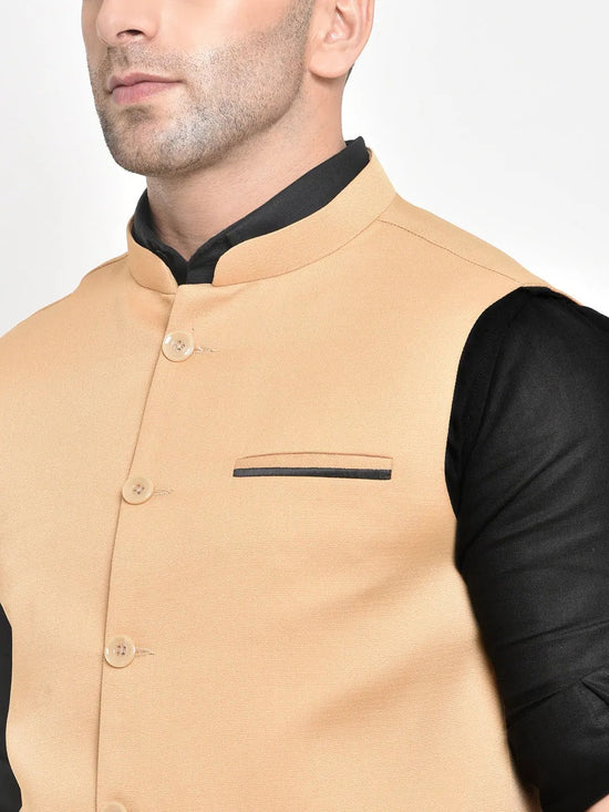 Hangup Men Standard Solid Men's Indian Wear-KhakhiJute_Nehru