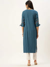 Women's Blue Embroidered Straight Kurtas-GW-486-Blue