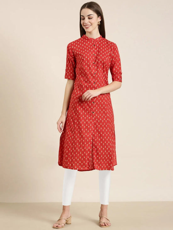 Women Red Geometrical A-Line Kurta-NJ-1084352-Red