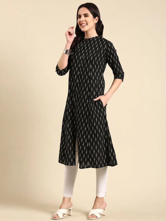 Women's Black Printed Straight Kurta-BS-1927-Black