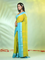 Lime Green Cotton Soft Saree With Contrasted Borders-MA62CT33720063