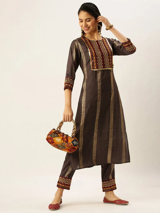 Women's Brown Printed Kurta Sets-GW-2646-Brown