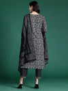 Indo Era Black Printed Straight Kurta Trousers With Dupatta set