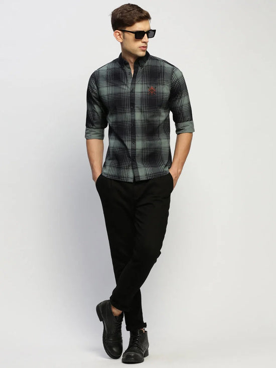 Men Green Checked Shirt-CLEON-1798-Seagreen