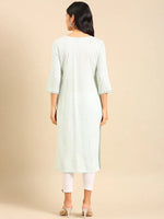 Women's Sea Green Printed Straight Kurta-AT-A-490-Seagreen