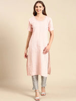 Women's Peach Embellished Straight Kurta-SKC-965-Peach