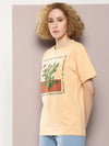 Dillinger Beige Graphic Oversized T-Shirt-WMNCR398BGE-XS