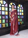 Maroon Checkbox Designs Soft Linen Saree With Zari Borders-MA62LN33990023