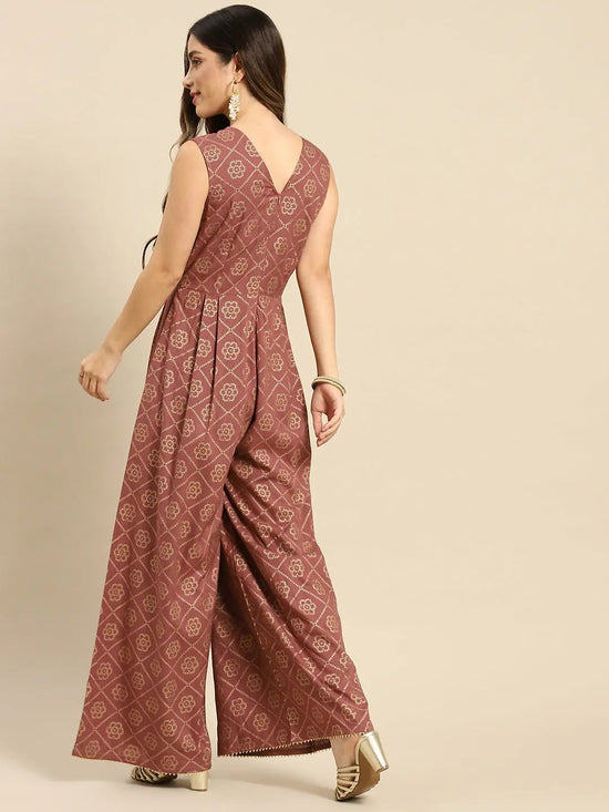 Overlap neck pleated jumpsuit in Rose color