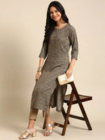 Women's Grey Printed Straight Kurta-GW-2470-Grey