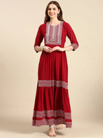 Women's Maroon Embellished Anarkali Kurta-SKC-111-Maroon