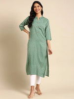 Women's Green Printed Straight Kurta-GW-500-E-Green