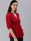 Women's Red Solid Top-AE-10281-Red