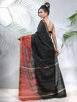 Black And Rust Shibori Printed Silk Saree-MA56BSL34660013