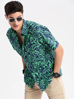 Men Spread Collar Abstract Green Casual Shirt-HARVEN-2310-Green