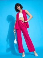 Women Fuchsia Pleated Straight Pants