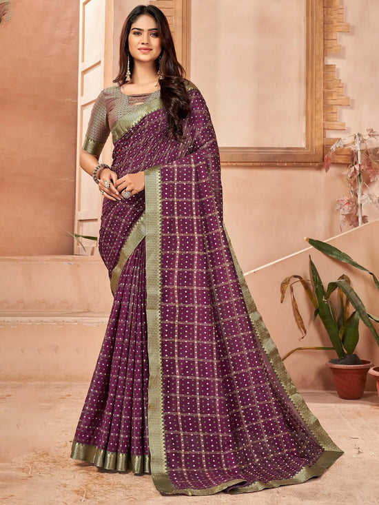 Saree Mall Women's Vichitra  Purple Embellished Designer Saree With Blouse Piece-KALIKA1003