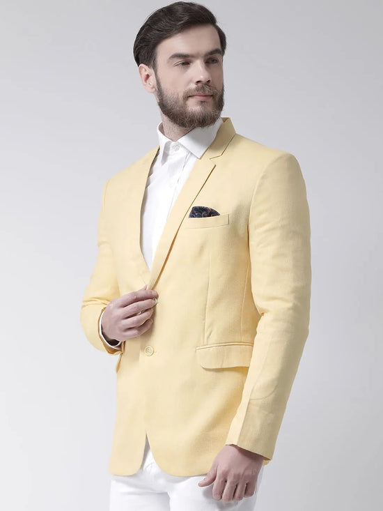 Hangup Men Standard Solid Men Formalwear-Lemon1LinenBlazer