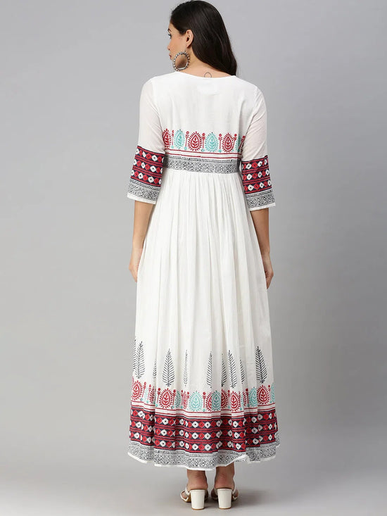 Women's White Printed Anarkali Kurtas-DW-1006-White