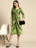 Front Twist Midi Dress in Green