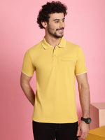 Venitian Men  Pique Matty Cotton Yellow 2 Zipper Pocket Polo Neck T-Shirt