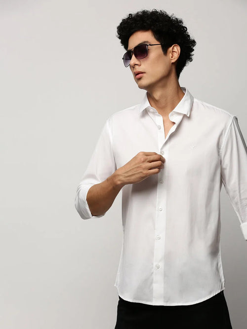 Men White Solid Shirt-LANCEPLAIN-237-White