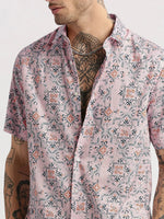 Men Spread Collar Ethnic Motifs Pink Casual Shirt-REVERIE-2126-Pink